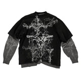 SHOPMOCHO Y2K american Skull Pattern Long Sleeved T shirt Mens Fashion Round Neck Oversized T shirt New Womens Casual Gothic Clothing Tops