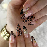 SHOPMOCHO 24Pcs Short Almond Fake Nails Butterfly Wings Nail Art with Glue Glitter Flower False Nails Acrylic Autumn Winter Press on Nail
