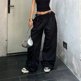 SHOPMOCHO Women American Wide Leg Pants Vintage Loose Drawstring Cargo Trousers High Waisted Jazz Hiphop Casual Summer Dance Pants
