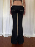 SHOPMOCHO Women's Flare Pants Low Waist Slim Fit Y2K Metal Button Design Casual