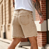 SHOPMOCHO Loose Hip-hop Denim Shorts Men's Streetwear Summer Ripped Hole Rock Biker Short Pants Fashion Khaki Knee-length American Jeans