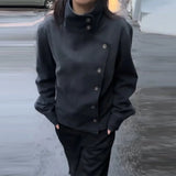 SHOPMOCHO Y2K Harajuku Retro Functional Style Slant Collar Jacket Men Women Gothic Stand Collar Easy Jacket Street Fashion Black Jacket