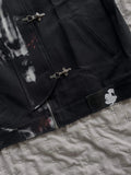 SHOPMOCHO Gothic Black Denim Jacket Metal Toggle Clasp Motorcycle Women Coats Emo Aesthetic Retro Print Punk Windproof Zipper Jacket