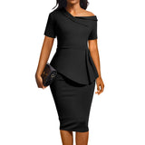 Shopmocho Women Off Shoulder Dress Elegant Asymmetric Neckline Bodycon Dress Fashionable Party Cocktail MIDI Dresses