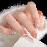 SHOPMOCHO 24Pcs Cat’s Eye Leopard Print Press on Fake Nails Mid-length Ballet False Nails with Rhinestone Detachable Full Cover Nail Tip