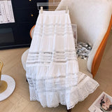 Shopmocho Embroidery Eyelet Cut-out Maxi Skirt White Cotton Semi Sheer Flowy Long Skirt Women Boho Summer Vacation Fairycore Outfit