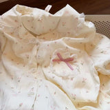 SHOPMOCHO Autumn Sweet Princess Style Lace Bow Cloud Cotton Long-Sleeved Trousers Cardigan Pyjamas Young Girl Student Cute Pyjama Set