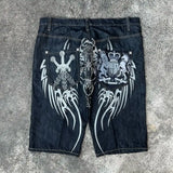 SHOPMOCHO Baggy Y2K New Trend Harajuku Hip-Hop Rock Joker Street Mens Sports Pants Gothic Retro Embroidery Loose American Denim Shorts