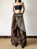Shopmocho Korean retro streetwear women wide leg pants Personality design lace decorated Y2k pants Harajuku fashion oversized sweatpants