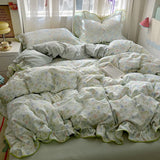 SHOPMOCHO Ruffles Bedding Set Floral Style Duvet Cover Pillowcase with Bedsheet Skin-friendly Bed Linen Set Girls Room Bedclothes 이불세트