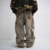 Shopmocho Washed And Old Design Jeans, Gender-free Heavy Industry, Dirty Wash Wide-leg Loose Scimitar Pants 2025