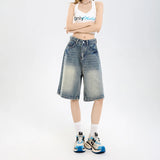 SHOPMOCHO 2026 Korean Street Casual Y2K Loose Wide-leg Denim Shorts Five-point Baggy Jeans Women's All-match Straight Summer Hot Shorts