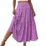 Shopmocho Women's Fashion Pleated Floral Print Elastic Waist Loose Splicing A Line Skirt Skirts for Women Women's Skirt Skirts for Women