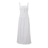 Shopmocho Candyhot Elegant Square-neck White Maxi Dress Casual Summer Slim Lace Up Sleeveless Dreses 2025 French Party Beachwear Vestidos