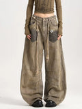 SHOPMOCHO 2025 American Retro Y2K Style Distressed Khaki Baggy Pleated Women's Jeans Pants Woman Clothing Wide Leg Cotton Long Trousers