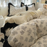 Shopmocho 1.5/1.8 Korean Style 100% Cotton Fitted Sheet Sets with Lace Flower Print Bedding Set for Seasons Home Bedclothes for Adult Kids