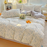 SHOPMOCHO American Pastoral Floral Printed Bedding Set Soft Skin-Friendly Double King Size Duvet Cover Set with Flat Sheet and Pillowcases