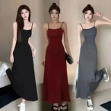 Shopmocho 2025 Summer Elastic Tank Dress Women's Sleeveless Off-The-Shoulder Waist-Fitted Slimming Long Dress Off-Shoulder Base Layer