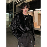 SHOPMOCHO men vintage velvet long sleeve t shirt Crew neck hip hop casual tees tops man autumn harajuku velour streetwear camisetas