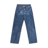 SHOPMOCHO 2026 Classic Printed Men Straight Denim Pants Loose Fit YKK Zipper Casual Denim Jeans Pants Trousers