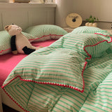 SHOPMOCHO 100% Cotton Stripe Bedding set Duvet Cover Set with Pillowcase housse de couette Quilt Cover set King Size