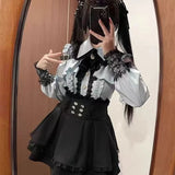 SHOPMOCHO Harajuku Sweet Bow Black Plaid Dresses All-match Slim Fit Kawaii Lolita Dress for Women Autumn New Long Sleeve Vestidos De Mujer