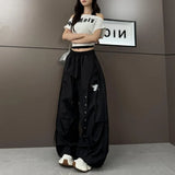 SHOPMOCHO American street quick drying retro military green work pants irregular design fake two-piece drawstring pleated casual pants