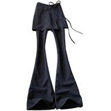 Shopmocho High Waist Casual Pants Women's Yoga Butt Covering Skirt Elastic Slimming Drapey Suit Long Pants Black Two-Piece Set