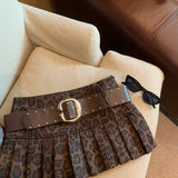 SHOPMOCHO Sexy Leopard Print High Waist Anti-light Pleated Skirt Y2k Spice Girl Short Skirt