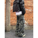 SHOPMOCHO Retro Washed Camouflage Workwear Casual Pants Men Women Slim Fit Straight Leg Micro Flared Wide Leg Long Trousers
