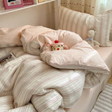 SHOPMOCHO Bedding Set Double Layered Yarn INS Girls Mushroom Soft Washed Cotton Bed Sheet Queen King Size Duvet Set Pillowcase Bed Sheet