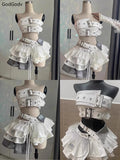Shopmocho Summer Vintage Elegant Y2K Woman 2 Piece Sets Punk Gothic Strapless Crop Tops +High Waist Ruffle Skirt Female Party Outfits 2025