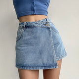 Shopmocho Elegant Slimming High-waisted A- line Denim Shorts Women's Summer New 2025 Light Color Two-piece Illusion Design Slim Fit