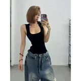 SHOPMOCHO High Waist Ripped Women's Blue Jeans Hip-hop Style Fashion Vintage Streetwear Y2K Wide Leg Jean 2000s Trouser Baggy Denim Pants