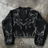 SHOPMOCHO Black Retro Long-Sleeved Punk Gothic Harajuku Knitted Sweatshirt Men And Women Y2k American Striped Tear High Street Sweaters