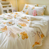 SHOPMOCHO Winter Cartoon Printed Lamb Wool Blanket Thick and Warm Coral Fleece Blanket for Office Napping Fluffy Soft Plush Bedspread