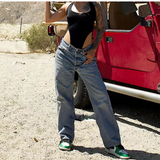 Shopmocho Women Wide Leg Baggy Jeans Lady Vintage Punk Low Rise Waist Loose Denim Pants Streetwear Fashion Trashy Long Skater Trousers