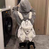 SHOPMOCHO Cute Rabbit Ear Plush Backpack For Women Soft Furry Large Capacity Bag 2025 Autumn Winter Fashion Travel School Daily Use
