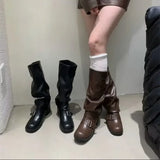 SHOPMOCHOWoman Boots Knee High Platform Chunky Heels Trend Punk Gothic New Rock Leather Fashion Women's Shoes Motorcycle Footwear Q221