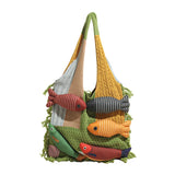 Shopmocho Cute Little Fish Relaxed Knitted Bag 2025 Summer New Commuter Versatile Shoulder Bag Contrasting Cut Out Tote Bag