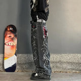 SHOPMOCHO Woman Jeans Cargo Pants Women Clothing Y2k Baggy Harajuku Retro Hip Hop Embroidery Trousers Streetwear Ladies for Women