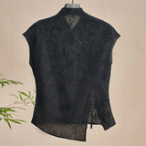 Shopmocho Retro Thin Shirt New Chinese Style Cheongsam Top Black Jacquard Short Sleeve T-shirt Summer Mature Fashion Women's Clothing