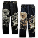SHOPMOCHO Japanese Retro Selvedge Jeans Man Y2K High-end Brand Natural Indigo Dip Dyeing Harajuku Mopping Pants