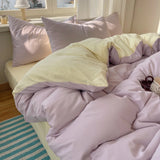 SHOPMOCHO Cotton Bedding Set 4pcs with Solid Bed Sheet Duvet Cover Pillowcases Single Couple Bedsheet King Queen Double Twin Size