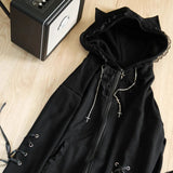SHOPMOCHO Gothic Subculture Black Lace Loose Hoodie Women's Autumn Aesthetic Lovely Long Sleeve Hooded Coat Casual Warm Winter Overcoat