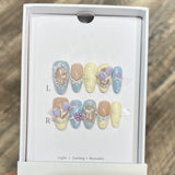 Shopmocho 10pcs French Almond Press on Nails Flower False Nails Wearable Stick-on Nails Fake Nail Uñas Postizas Mujer Накладные Ногти 네일팁