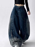 SHOPMOCHO 2025 American Retro Y2K Style Patchwork Washed Black Baggy Women's Stacked Jeans Pants Woman Clothing Wide Leg Denim Trousers