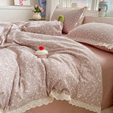 SHOPMOCHO Puple Flower Printed Duvet Cover with Lace Double-layered Yarn housse de couette 220x240 Single/Queen/King Size Comforter Cover
