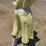 SHOPMOCHO Men's Vintage Washed Cotton Cropped Pants Frayed Edges Handprint Back Pocket Drawstring Waist Wide Leg Casual Summer Streetwear