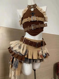 SHOPMOCHO Summer Gothic Retro Fur Trim Corset Design Woman Suit Y2k Slim Lolita Elegant 2 Piece Sets Female Korea Style Sexy Chic Outfits